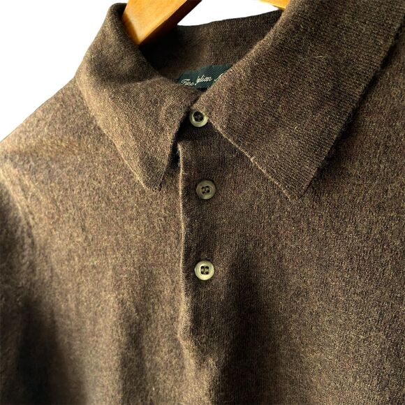 W.H. Belk Men's Large Brown Merino Wool Polo Sweater Long Sleeve Pullover - Picture 5 of 5